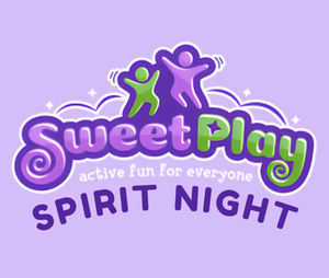 Sweet Play logo Spirit Night on a light purple background
