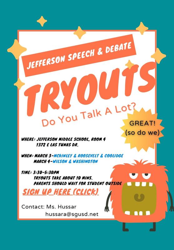 Tryout information listed in a white box with an orange monster saying he likes to talk a lot.