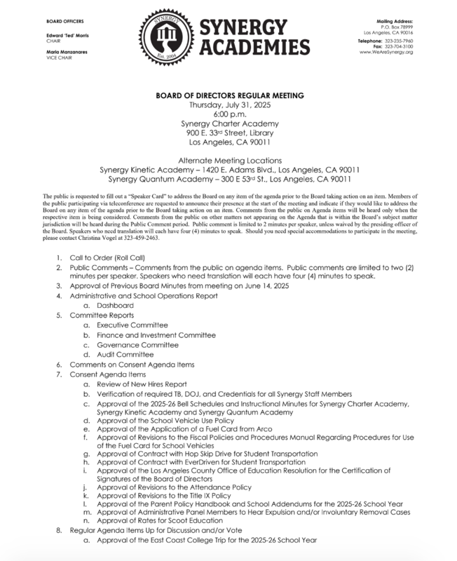 Board Meeting Agenda 07/31/25 Featured Photo