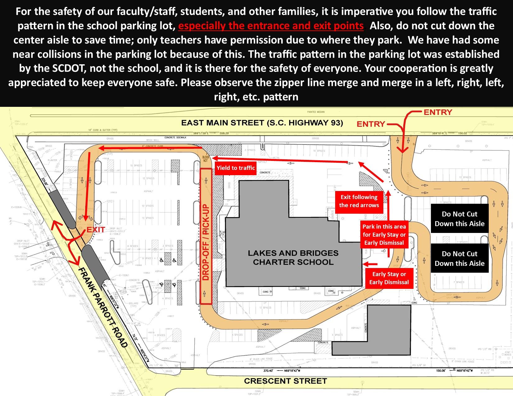 Parking Lot Map - Early Stay and Early Dismissal Traffic Pattern