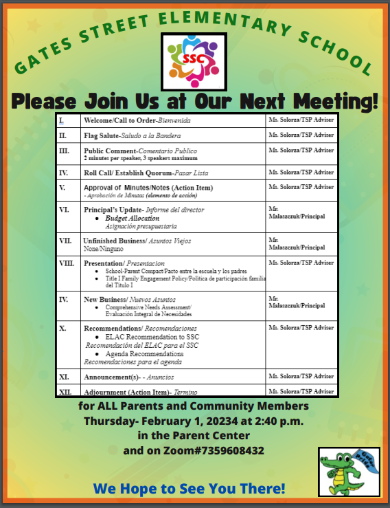 School Site Council SSC Gates Street Elementary