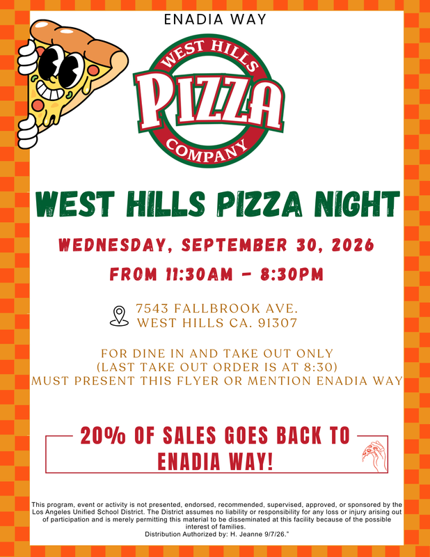 West Hills Pizza Fundraiser 9/30/2026