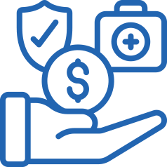 Hand holding healthcare and money icons