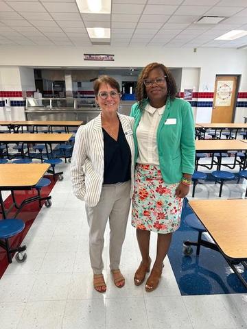 Our Superintendent and Asst. Supt. Sec. Ed. Dr. Payton and Dr. Beth speaking to staff and students