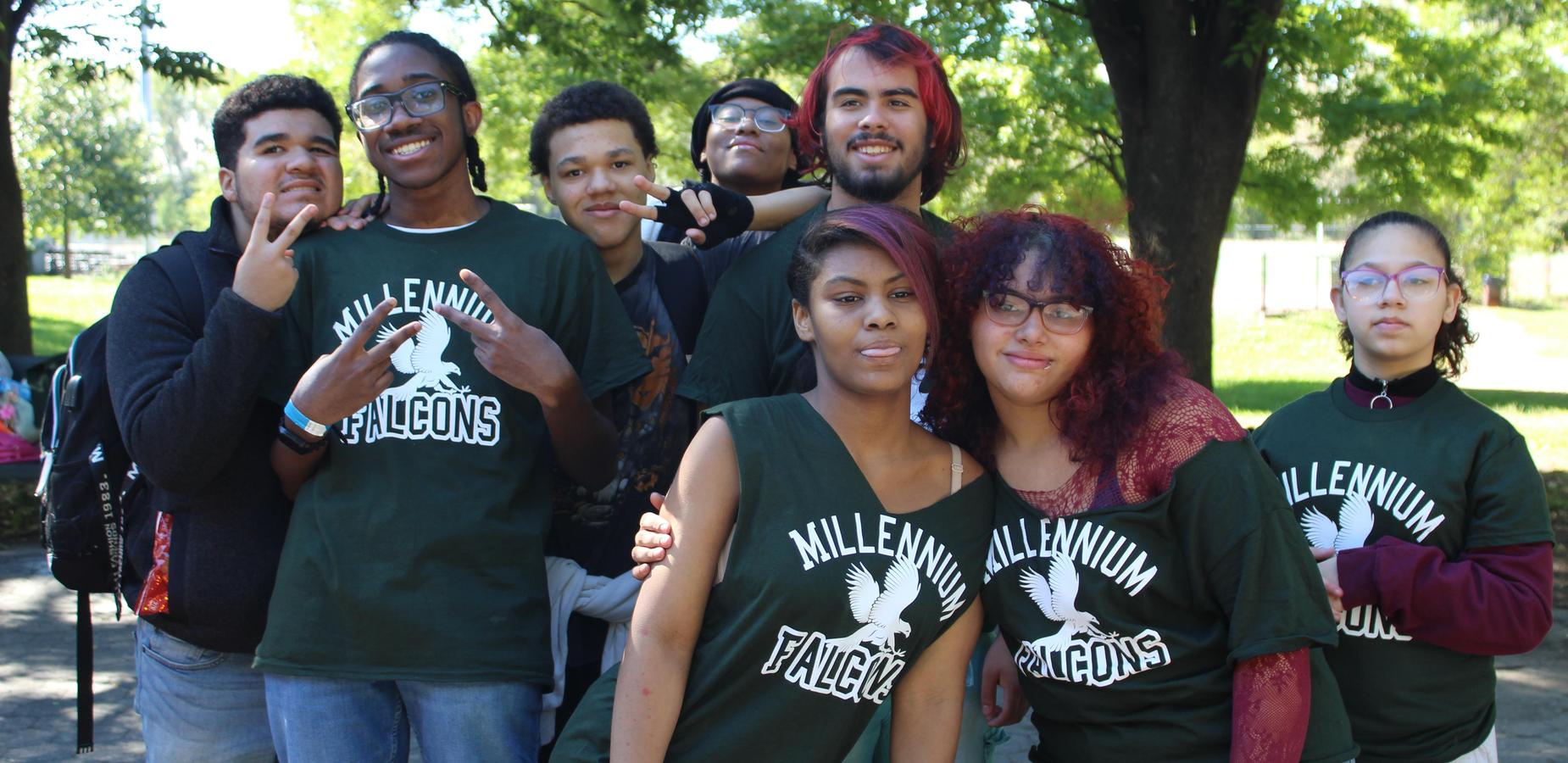 Students posing in the park
