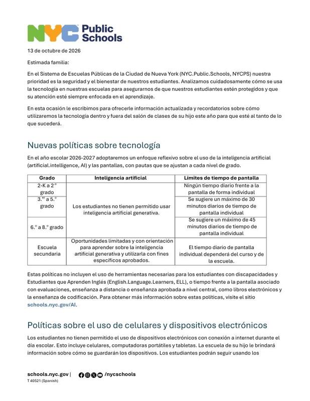 NYCPS October Technology Update for families. Spanish 1