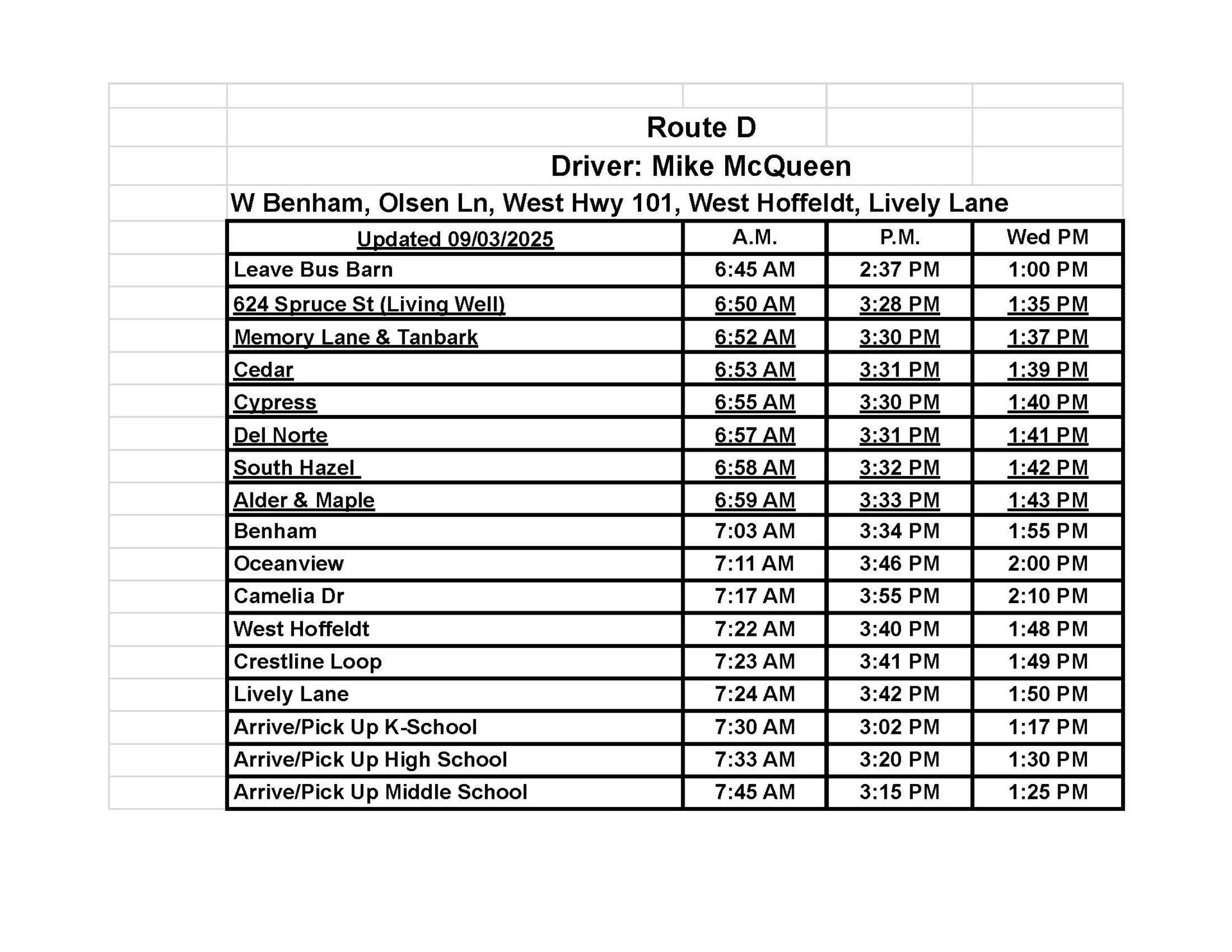 updated schedule as of 9 5 2025