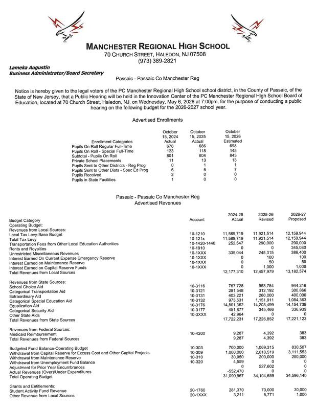 Legal Ad - 2026–2027 budget