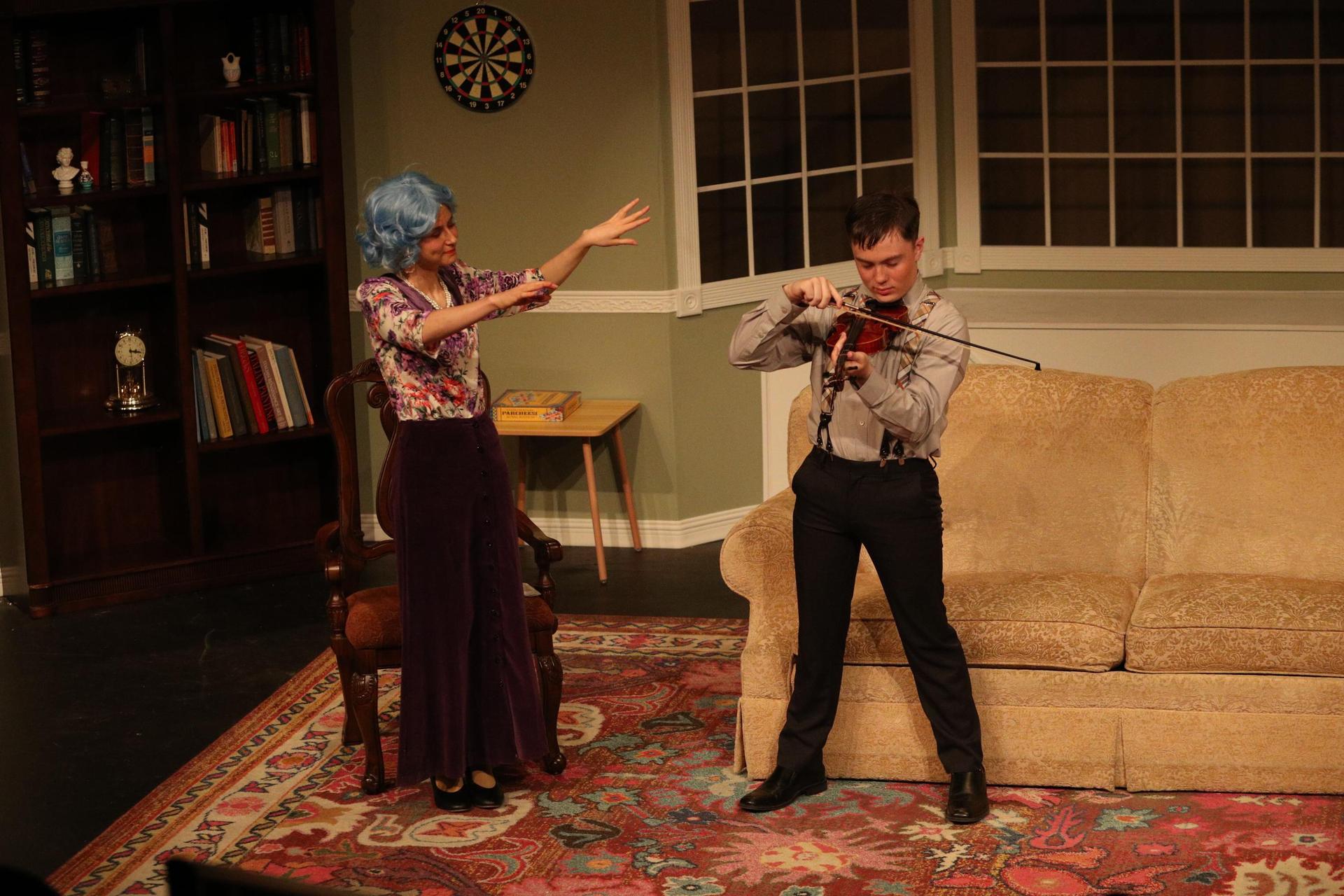 Character playing violin