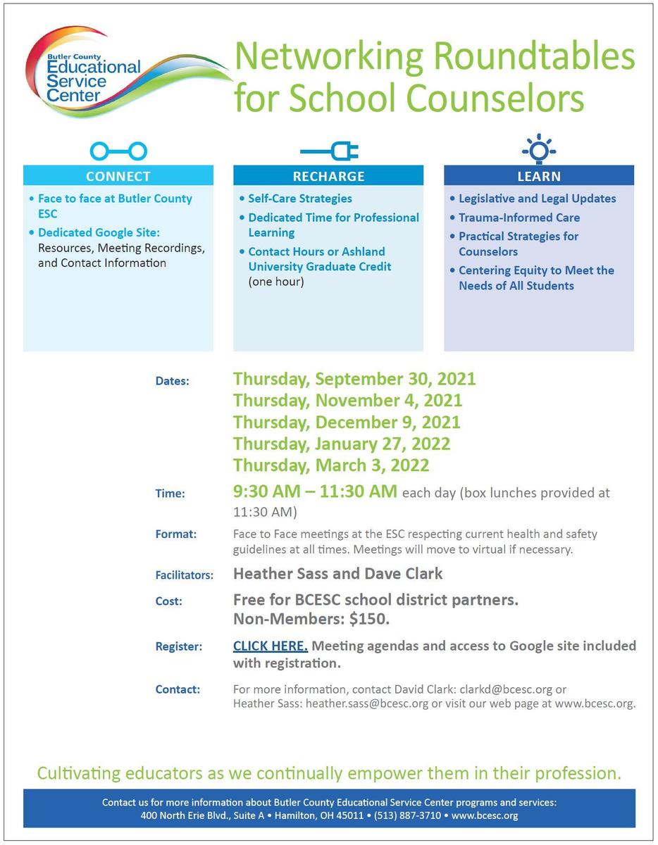 Networking Roundtables for Schools Counselors Flyer