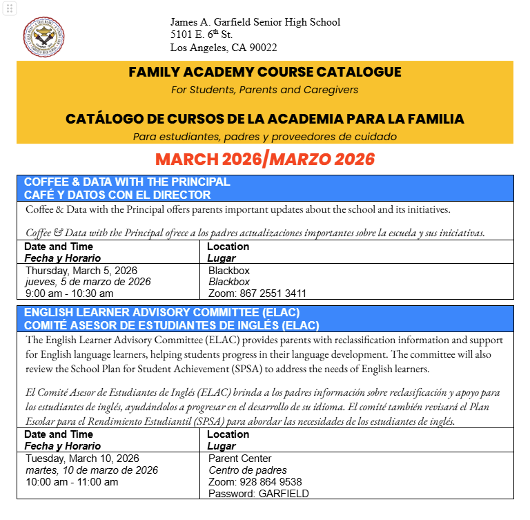 March Family Course Catalog Page 1