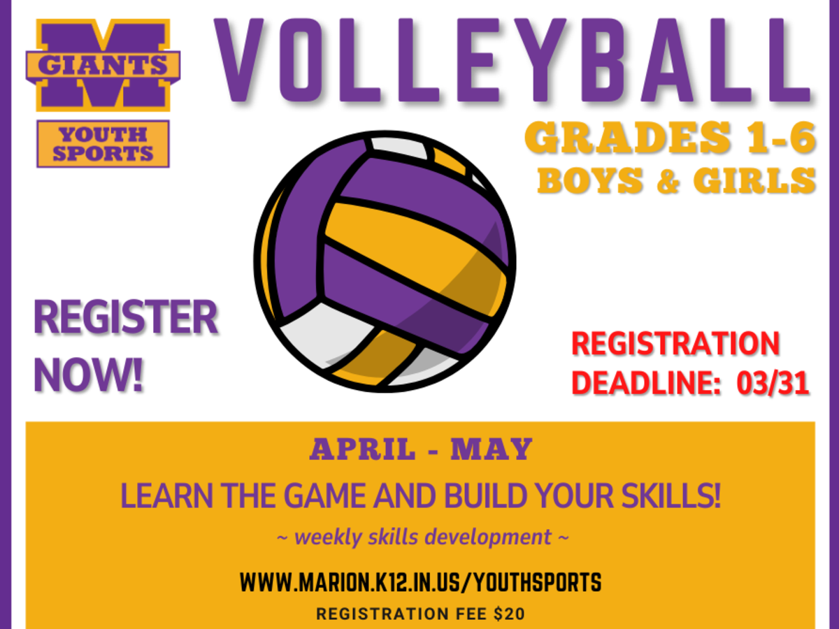 promo graphic - Marion Youth Sports volleyball registration