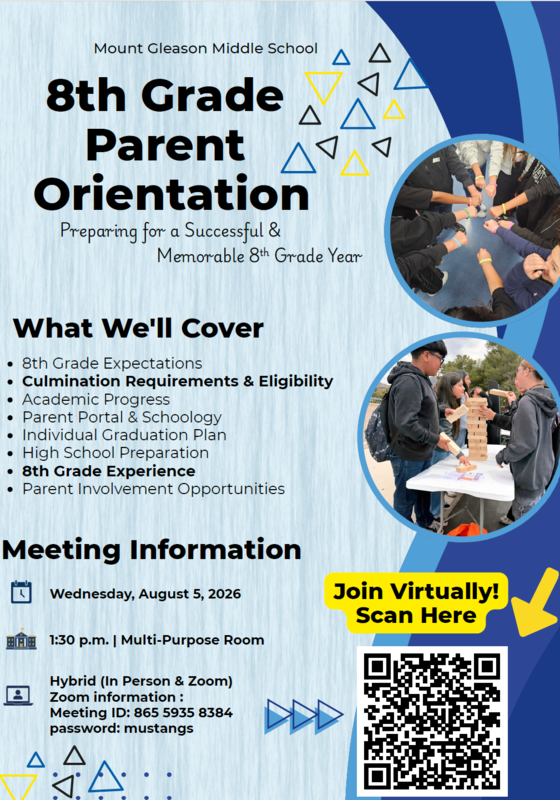 8th Grade Parent Orientation Flyer