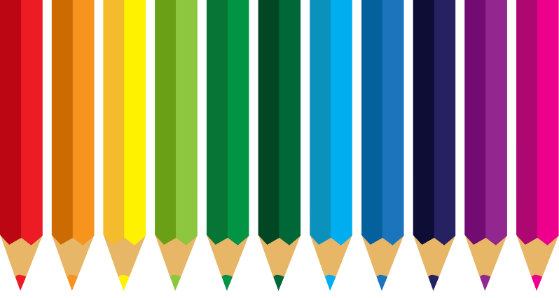 colored pencils in a row