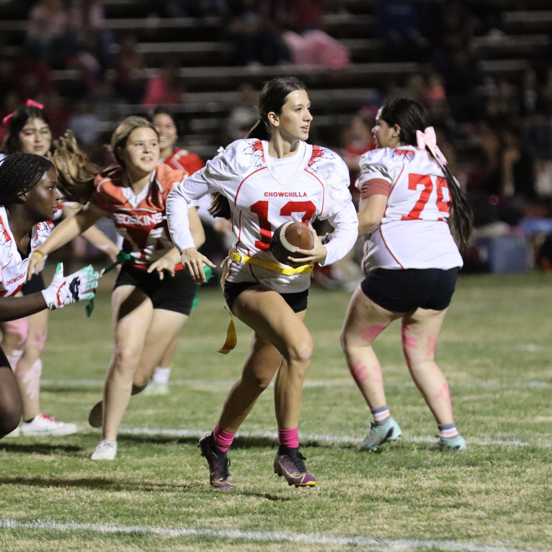 girls playing flag football