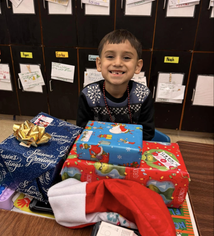 Student with his Christmas gifts