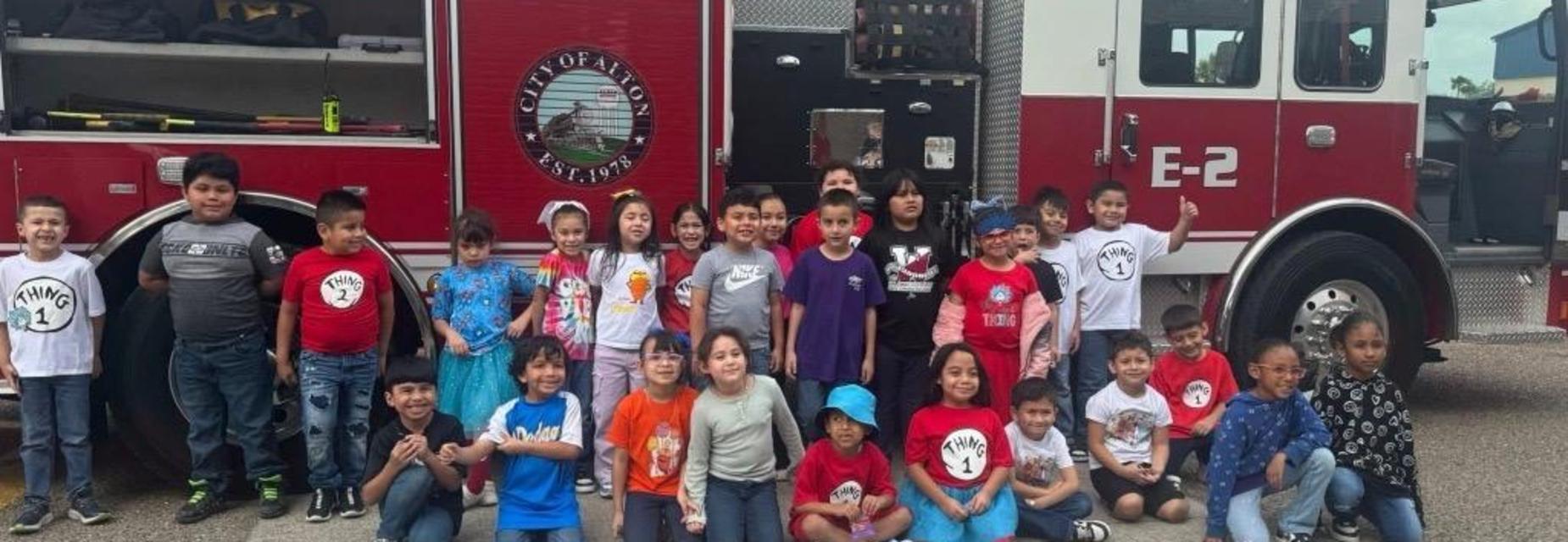 1st grade with fire engine
