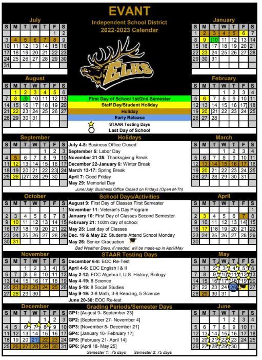 2022-2023 Official School Calendar image