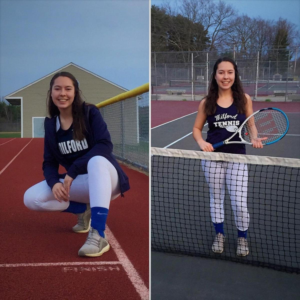 Picture of student on track and at tennis court