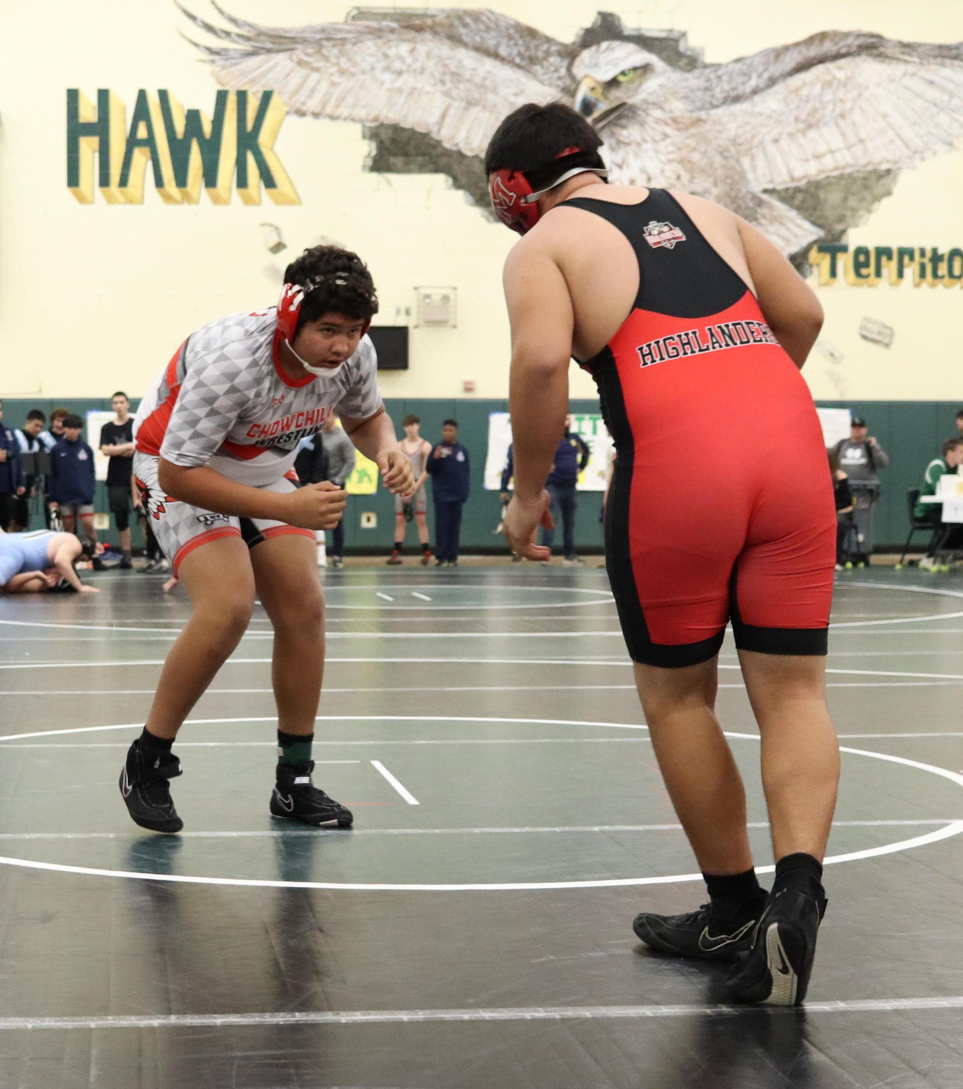wrestlers in action at the Hawks invitational