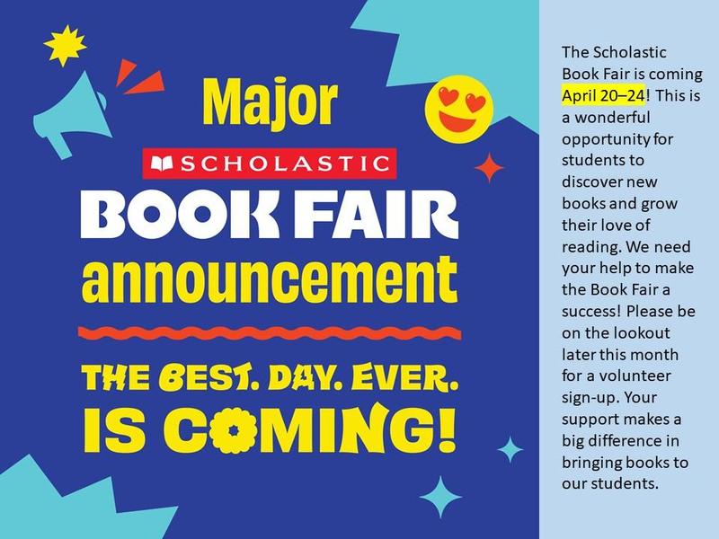 Scholastic Book Fair is coming April 20–24