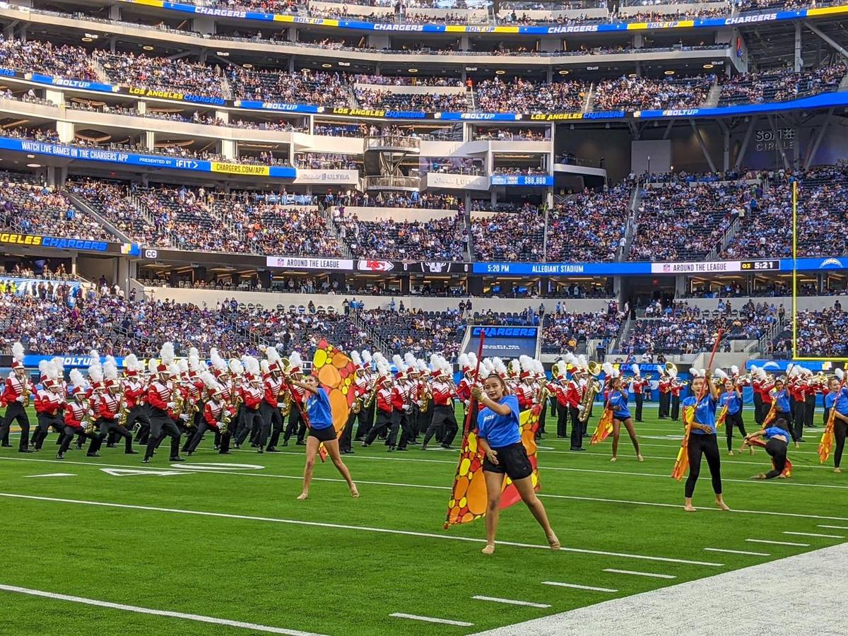 AHS Band and Color Guard in action at SoFi Stadium