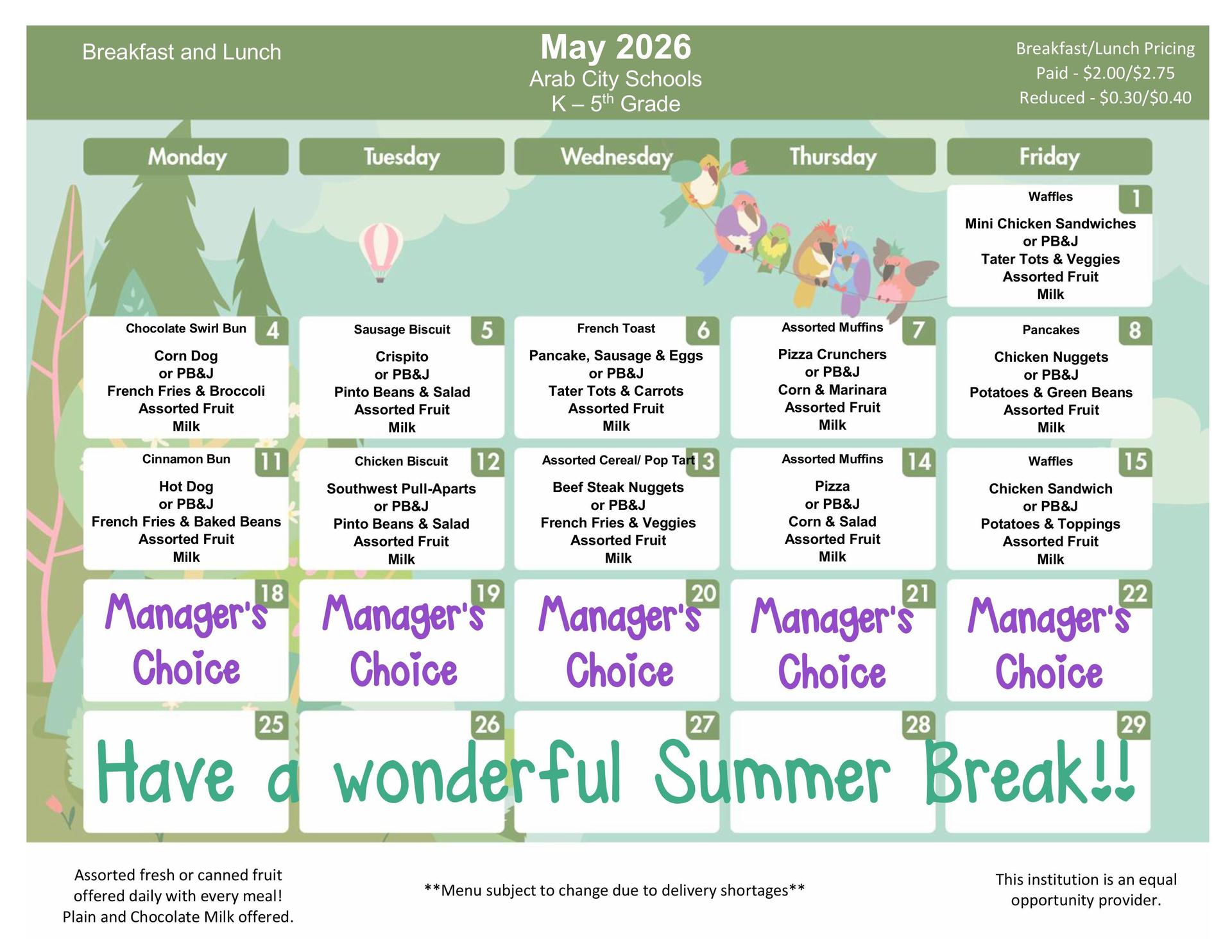 May 2026 Menu - PreK-5