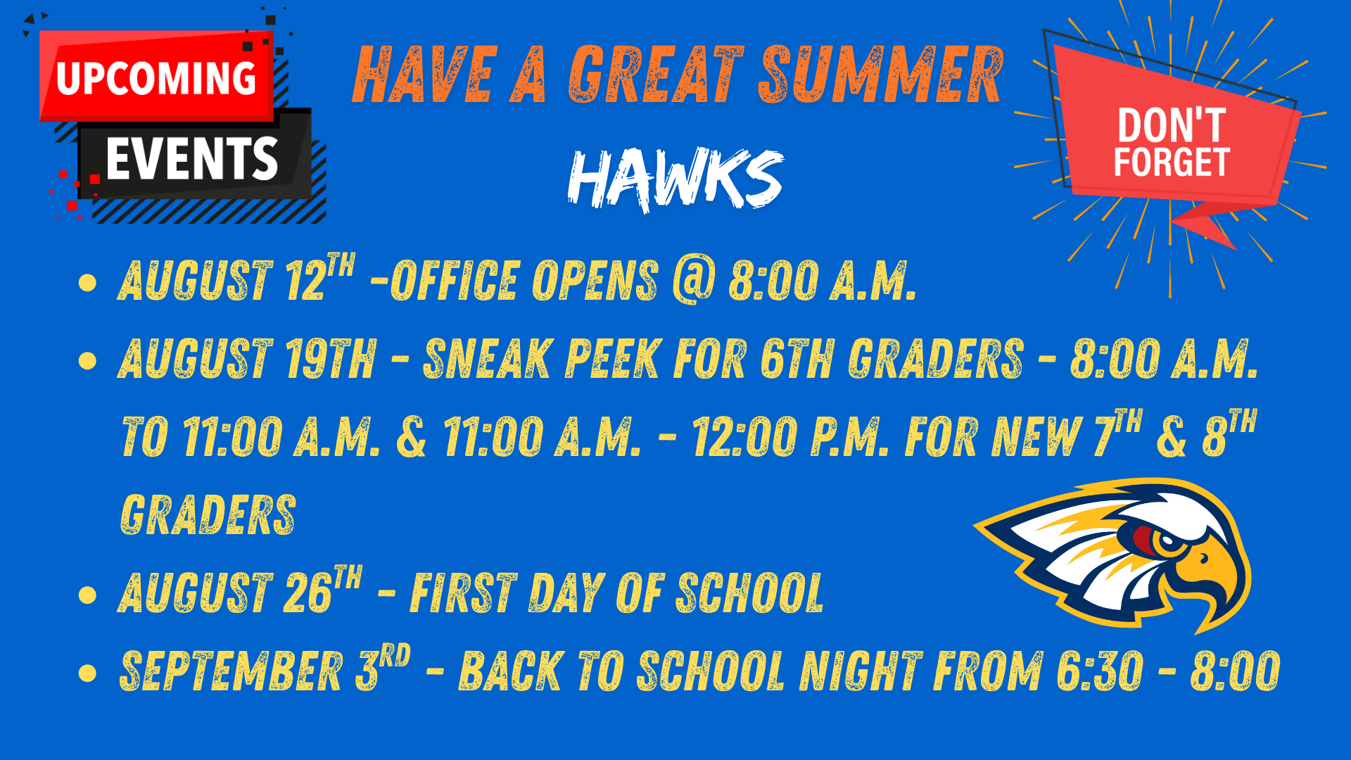 upcoming important dates