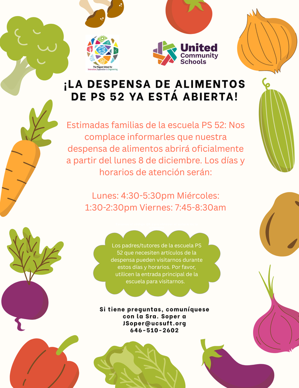 Food background on food pantry flyer - Spanish