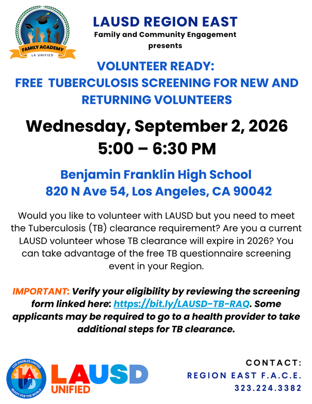 Free TB Screening for School Volunteers Featured Photo
