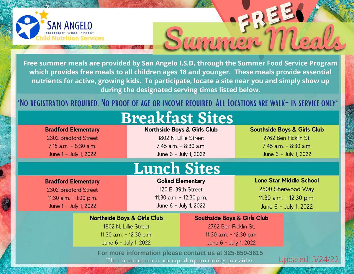 Free Summer Meals | Texas Leadership of San Angelo
