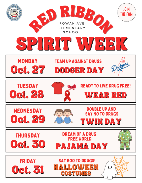 Red Ribbon spirit week flyer in English