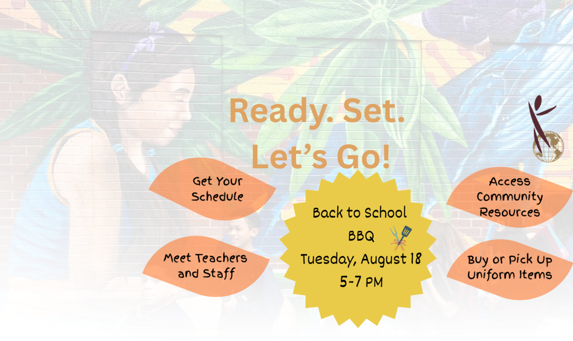 Event announcement for a back-to-school BBQ with colorful background.