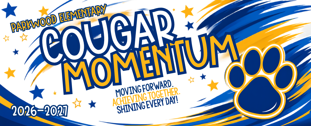Design featuring 'Cougar Momentum' with stars and paw print on a colorful background.
