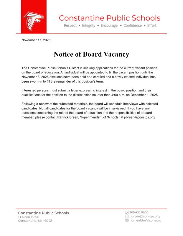 Notice of board Vacancy Letter - Nov 2025