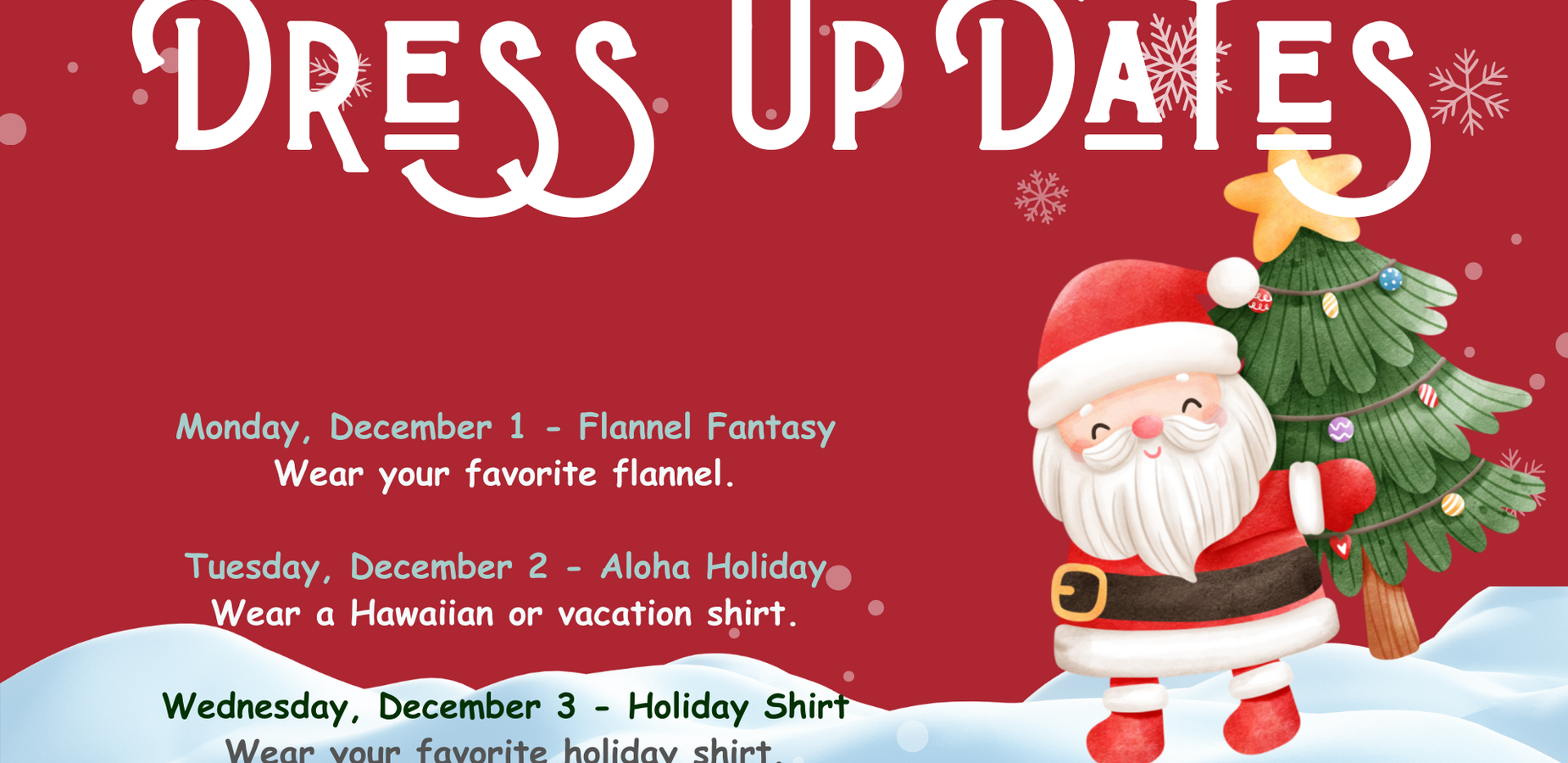 Dress up days for December