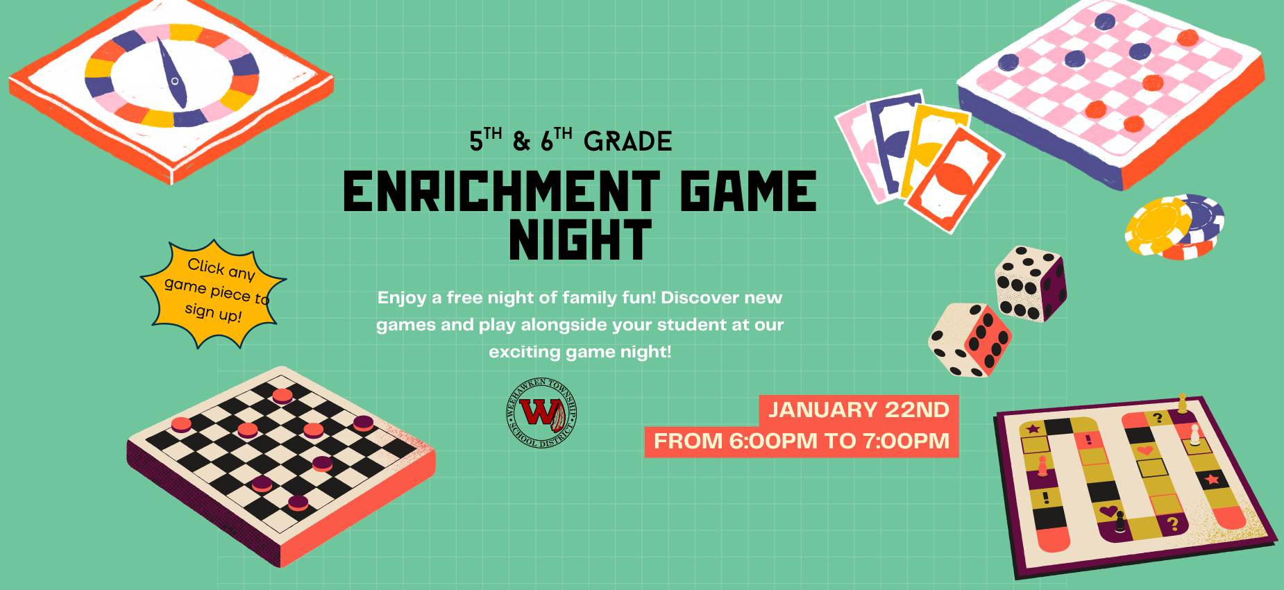 5th & 6th Grade Enrichment Game Night
January 22nd, 6PM