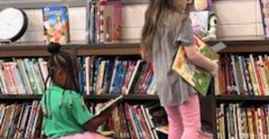 Students in the library on Wacky Day