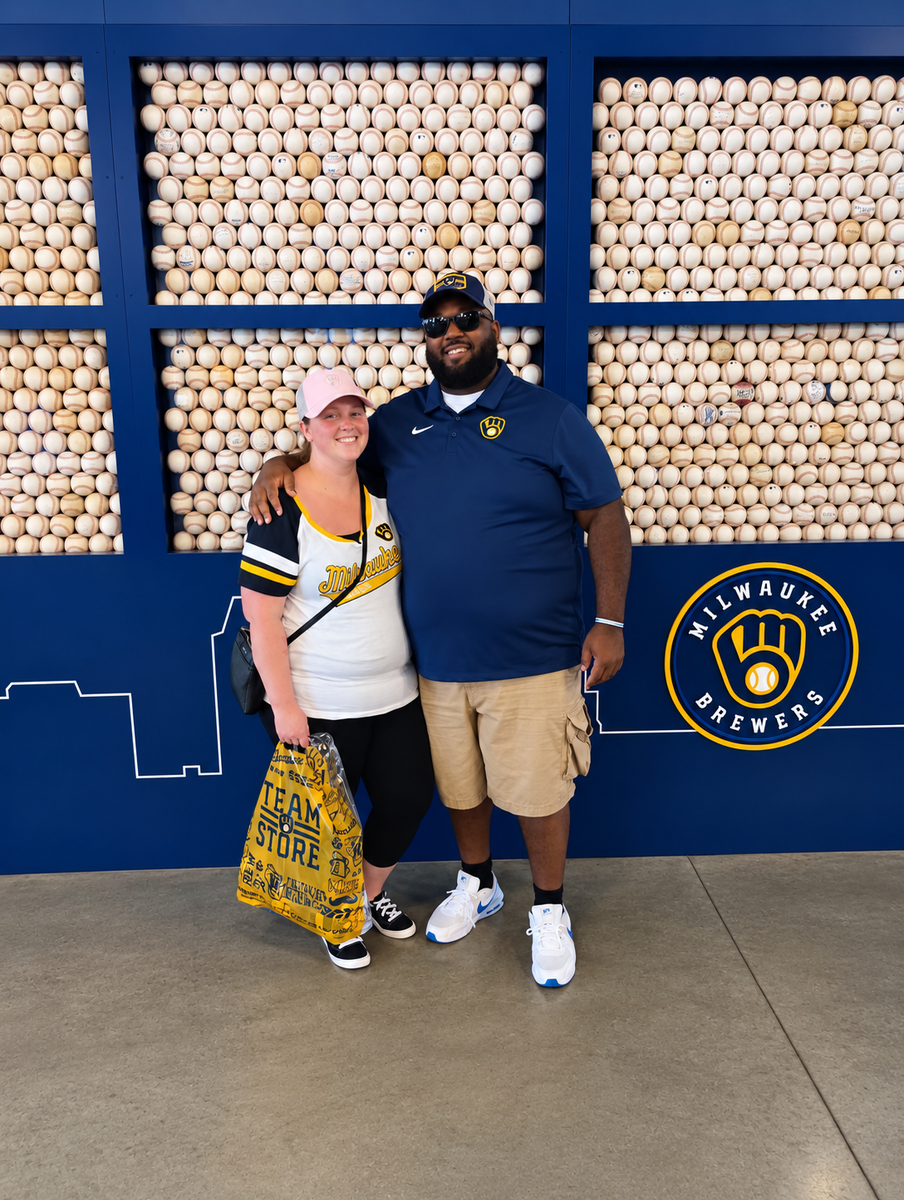 Benjamin and Vicki at a Brewer's game