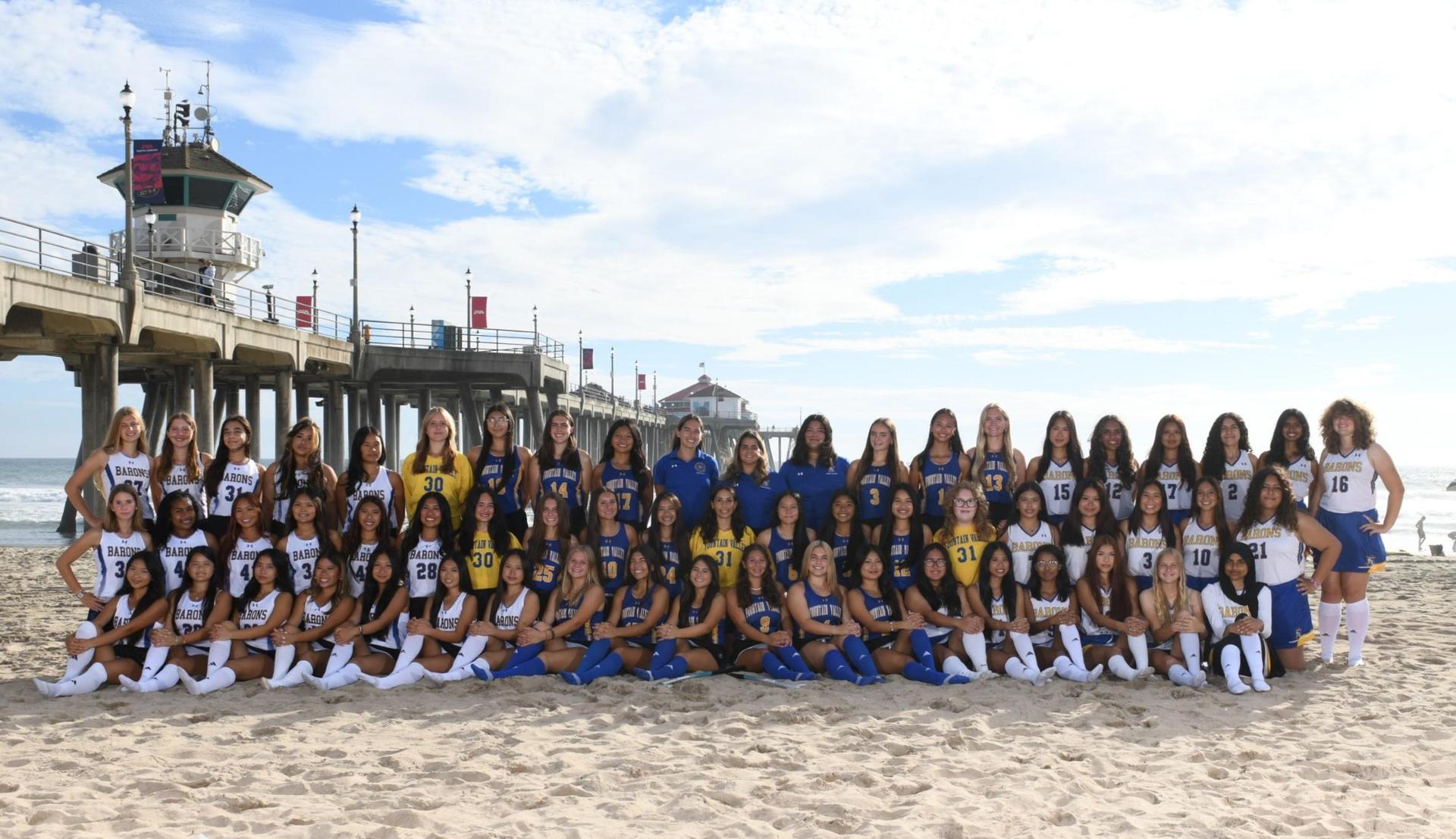 FVHS Field Hockey team photo at the beach