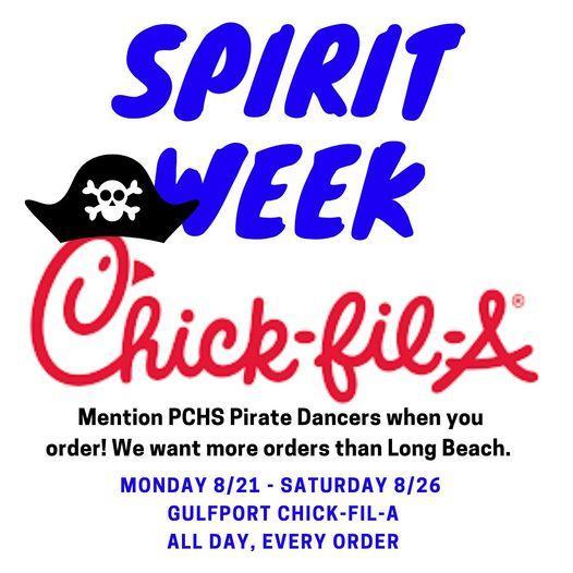 Support the Pirate Dancers each time you order from Chick-fil-A this week! Mention us when you place your order!