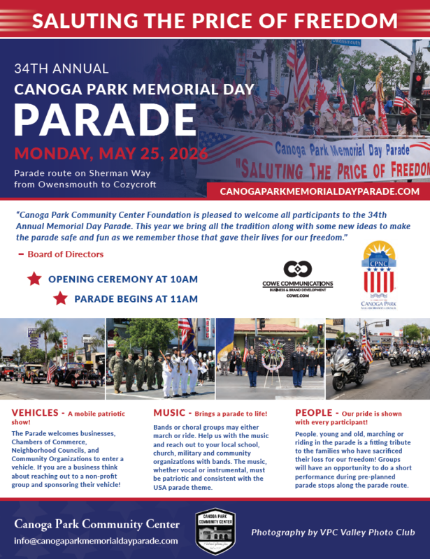 Canoga Park Community Center Foundation Memorial Day Parade on Monday May 25th