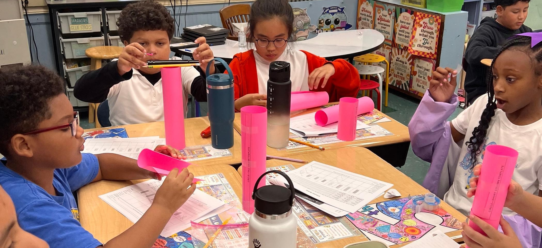 students learning about engineering and building towers