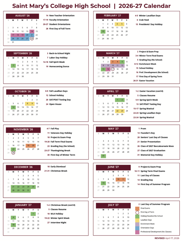 Saint Mary’s Releases 2026–2027 Academic Calendar Featured Photo