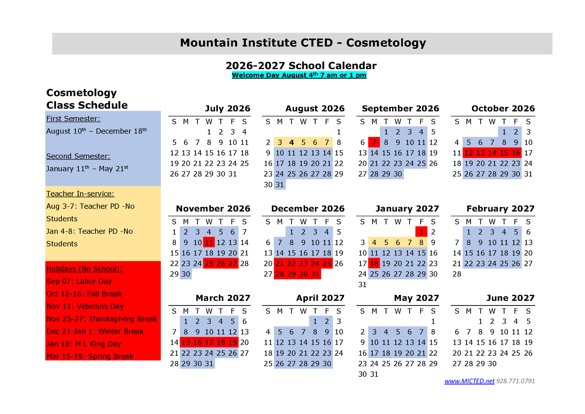 Cosmetology Calendar