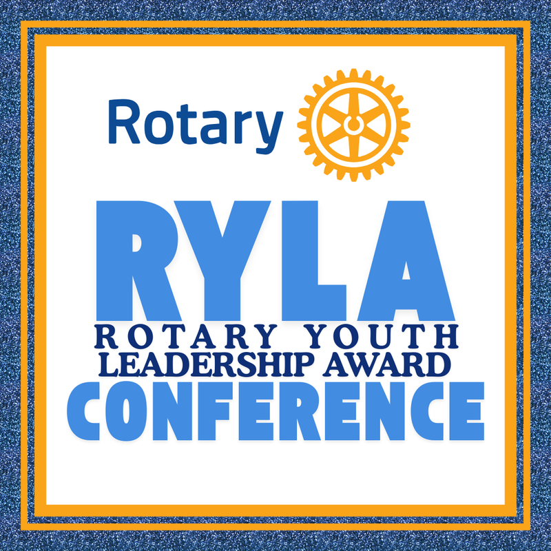 Gold and Blue border with Rotary Club logo and RYLA Conference Text