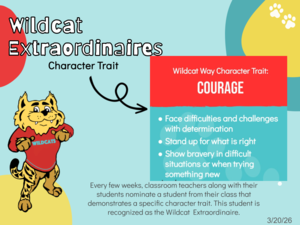 yellow, blue, and red circles with courage students