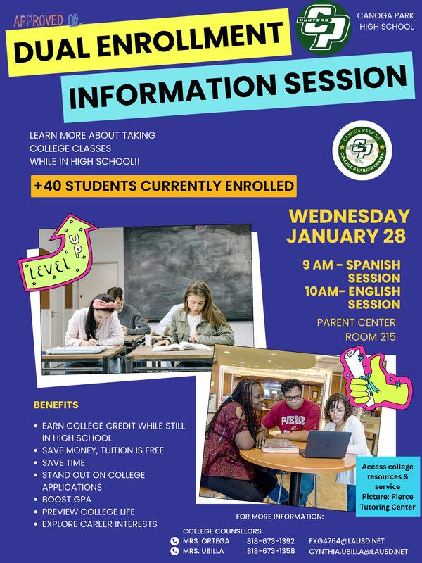 Dual Enrollment Meeting flyer in English