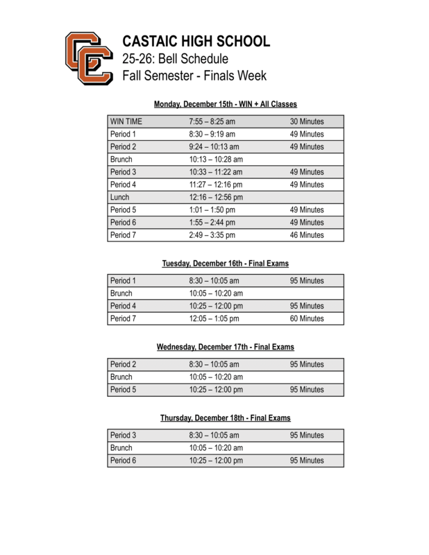 Fall Bell Schedule FINALS Week 25-26