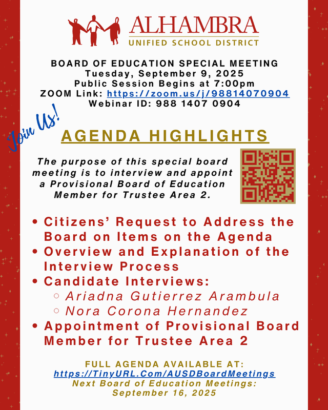 Special Board Meeting: September 9, 2025 7:00pm